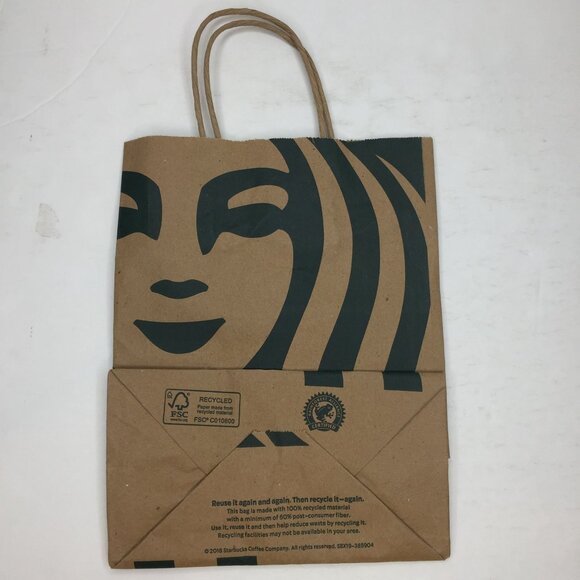 Starbucks Mermaid Environmental Eco-Friendly Brown Black Paper Bag With Handles - Picture 5 of 9